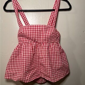 SHEIN Red and White Gingham Tie Back Flowy Tank Top